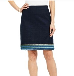 Talbots Womens Skirt Navy Blue Sequined Fringed Beaded Boho Embellished 4 Petite